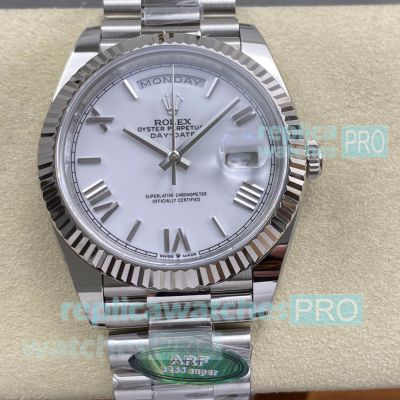 Super Replica ARF Rolex Day-Date 40mm Swiss 3255 White Roman Dial 904L Steel Watch 